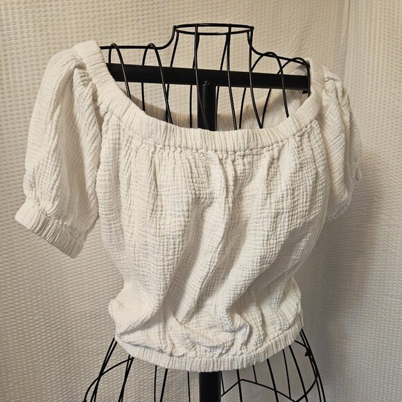 Joie Women's White Crinkle Crop Pullover 100% Cotton Blouse Size M - Picture 8 of 9